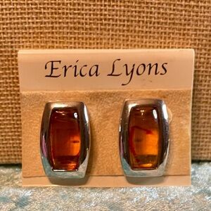 Vintage Silver and Amber-Toned Clip on Earrings